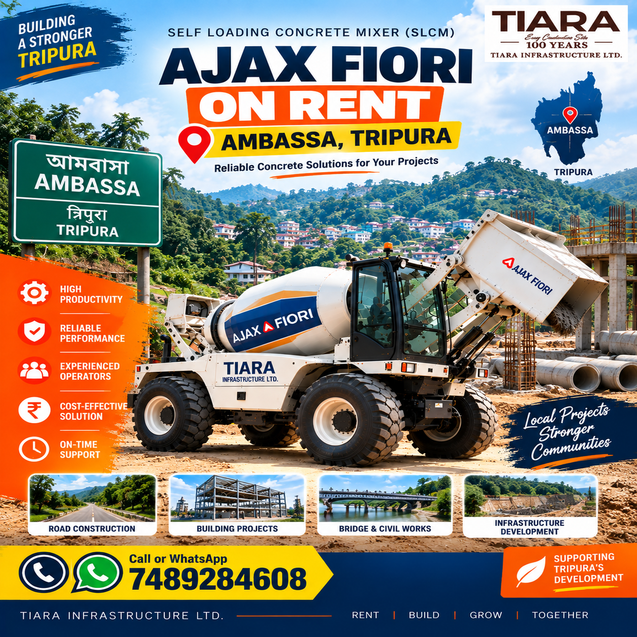 Ajax Fiori on rent in Ambassa, Tripura self-loading concrete mixer