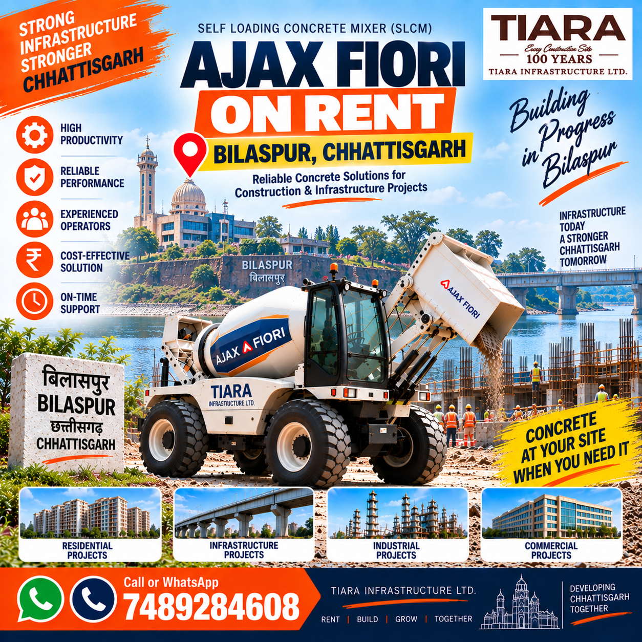 Ajax Fiori on rent in Bilaspur, Chhattisgarh self-loading concrete mixer