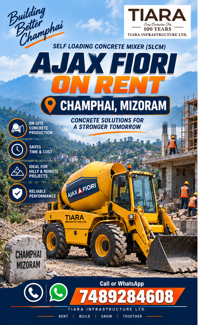 Ajax Fiori self-loading concrete mixer available for rental enquiries in Champhai, Mizoram