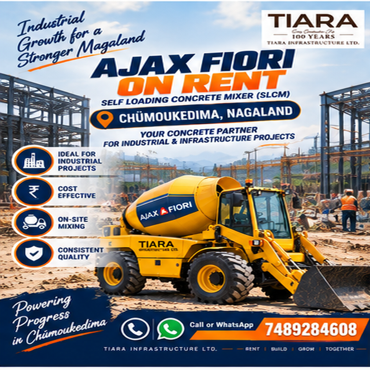 Ajax Fiori self-loading concrete mixer available for rental enquiries in Chümoukedima, Nagaland
