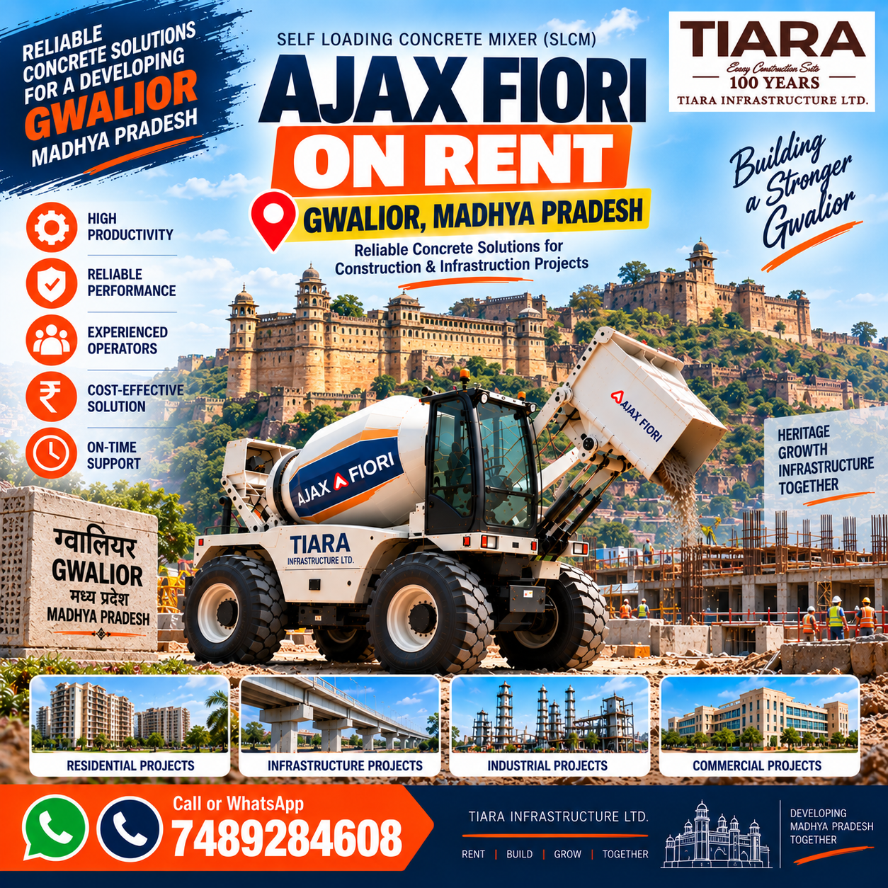 Ajax Fiori on rent in Gwalior, Madhya Pradesh self-loading concrete mixer