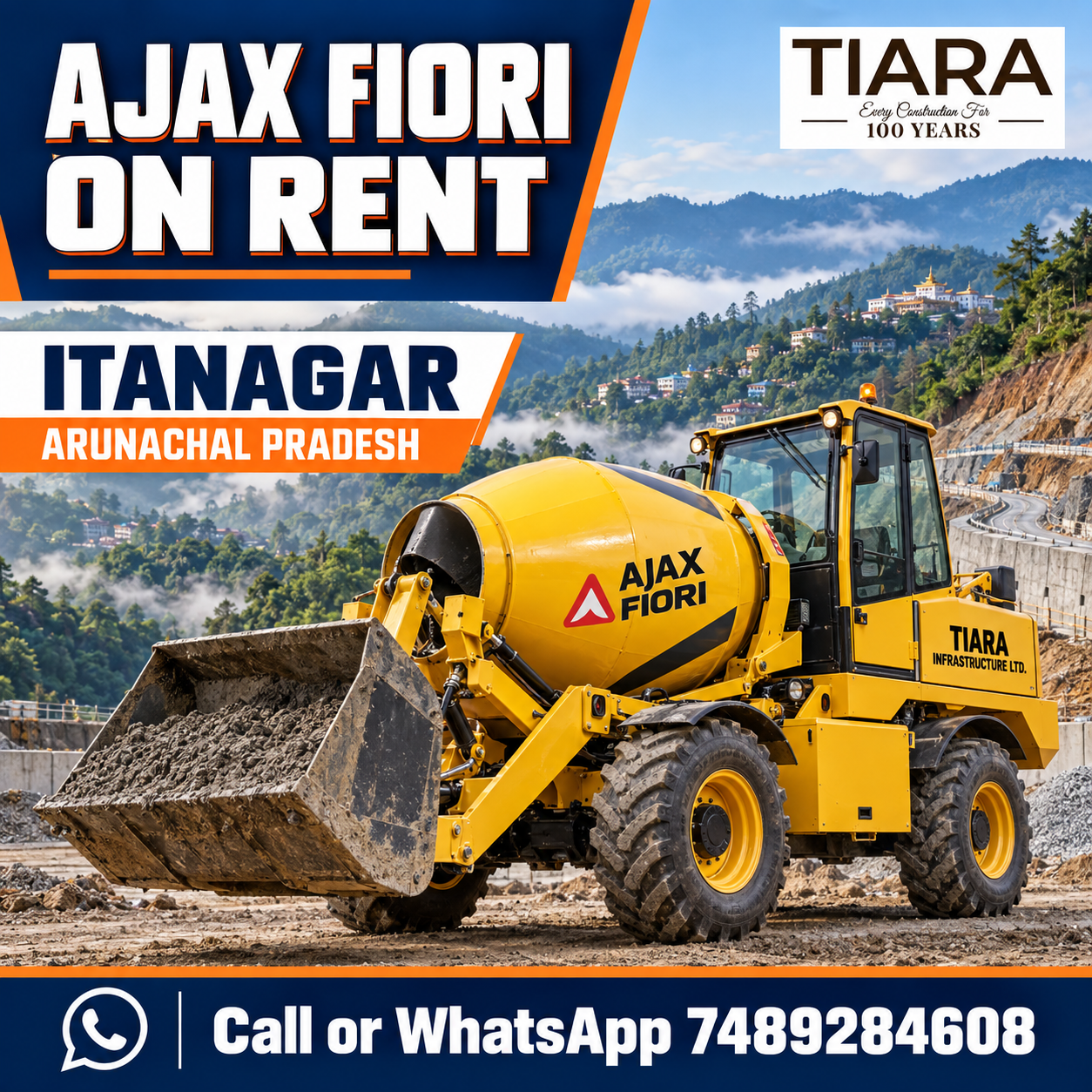 Ajax Fiori self-loading concrete mixer available for rental enquiries in Itanagar, Arunachal Pradesh