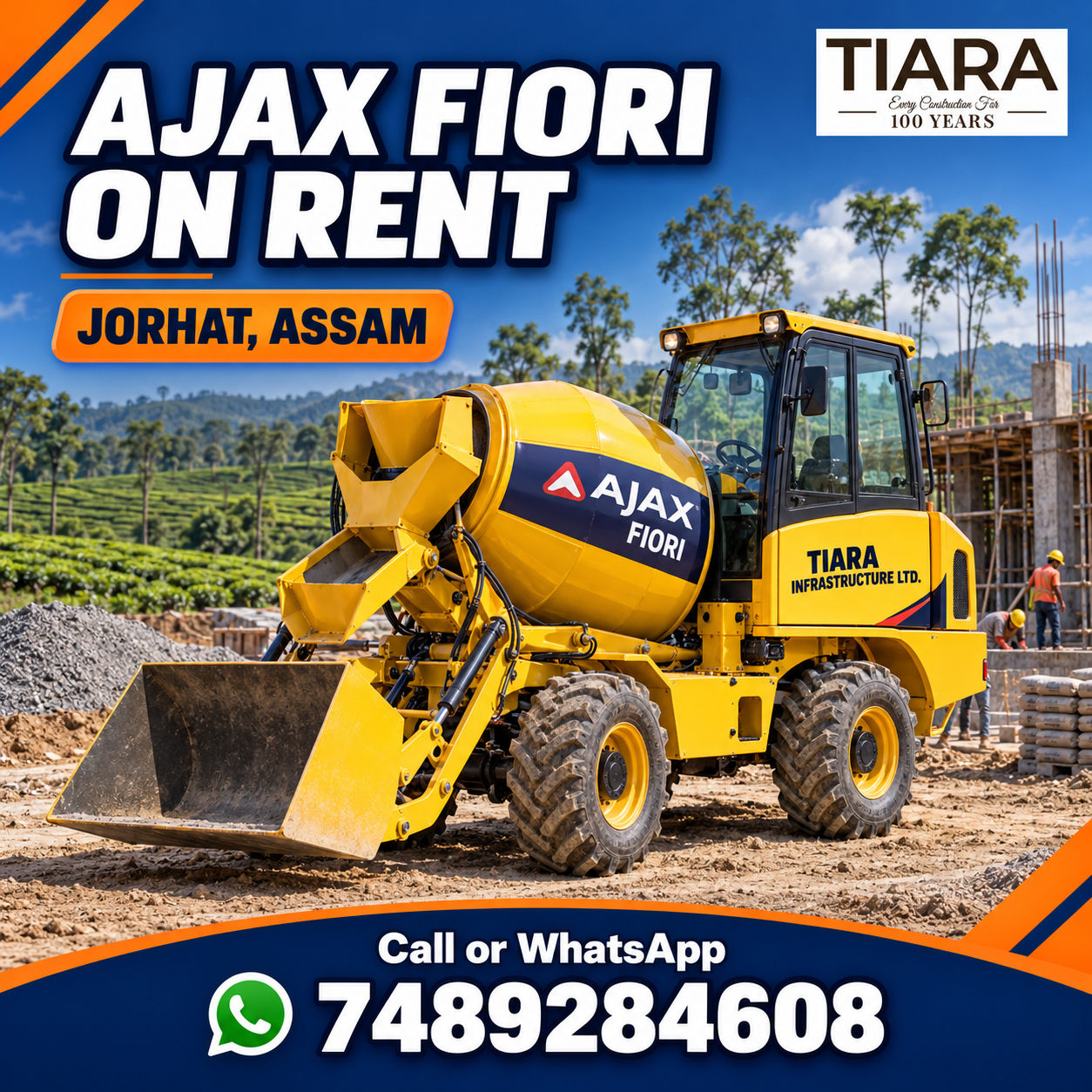 Ajax Fiori self-loading concrete mixer available for rental enquiries in Jorhat, Assam