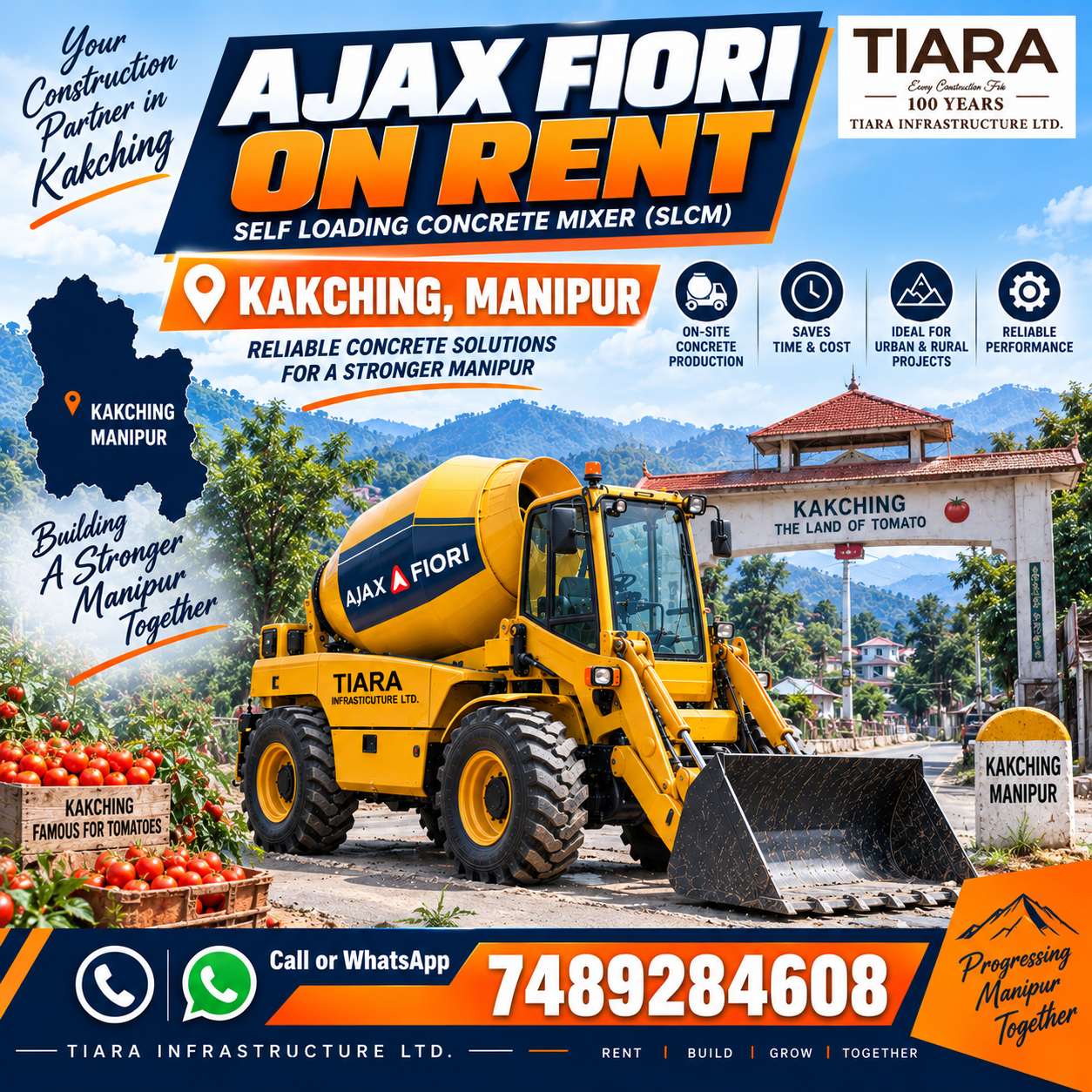 Ajax Fiori self-loading concrete mixer available for rental enquiries in Kakching, Manipur