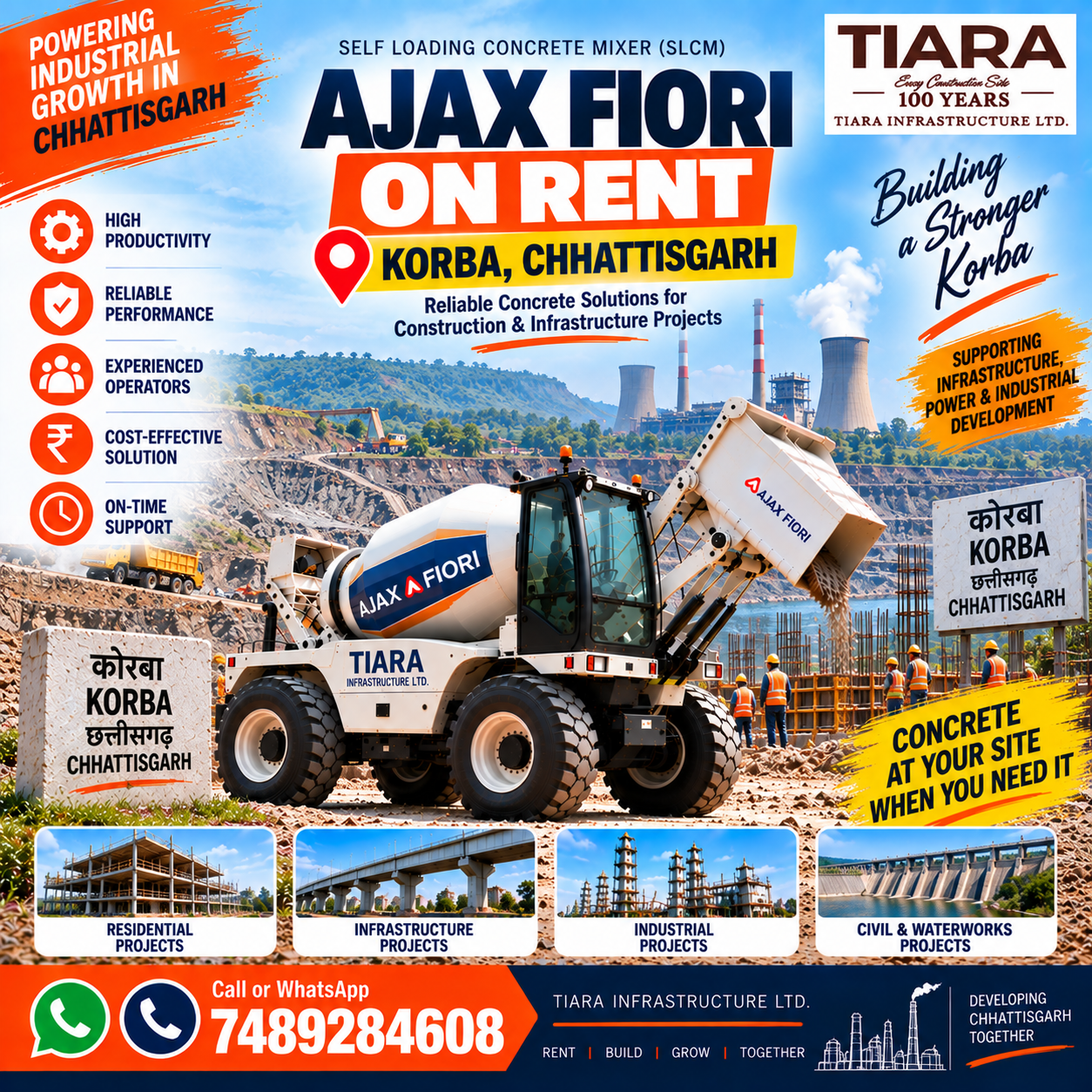 Ajax Fiori on rent in Korba, Chhattisgarh self-loading concrete mixer