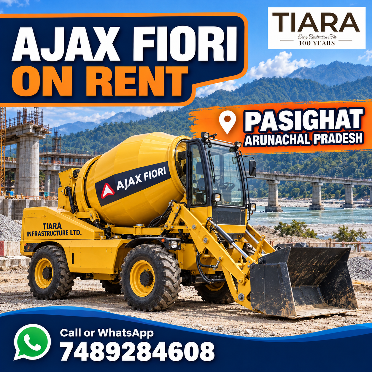 Ajax Fiori self-loading concrete mixer available for rental enquiries in Pasighat, Arunachal Pradesh