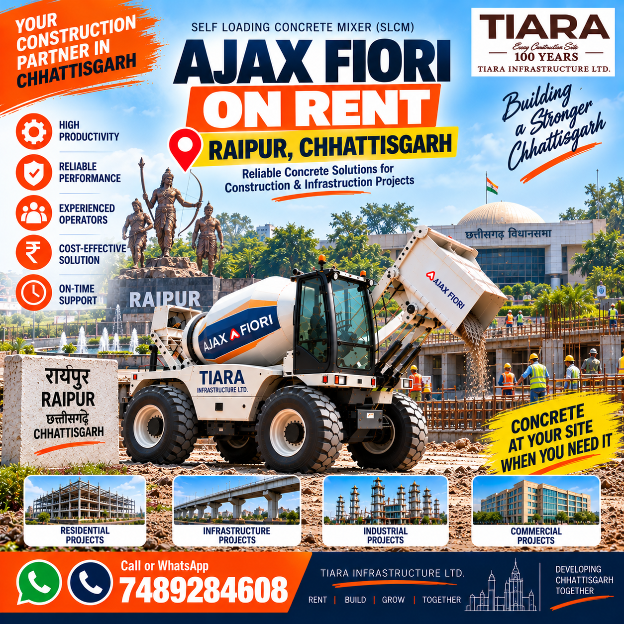 Ajax Fiori on rent in Raipur, Chhattisgarh self-loading concrete mixer
