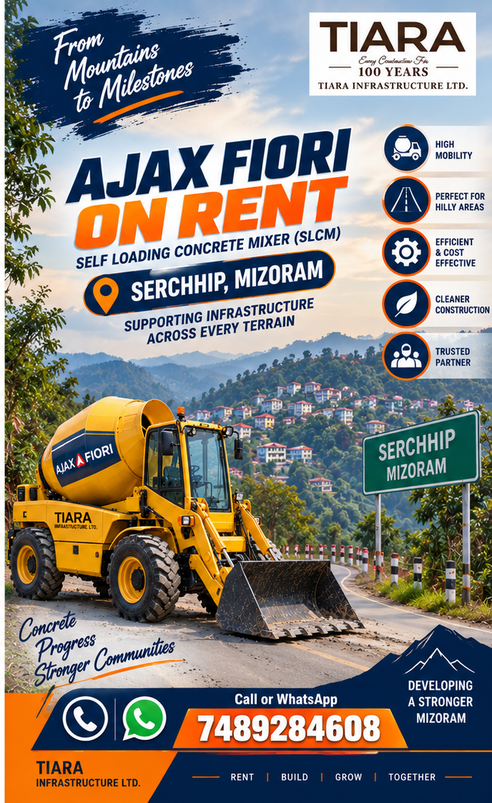 Ajax Fiori self-loading concrete mixer available for rental enquiries in Serchhip, Mizoram