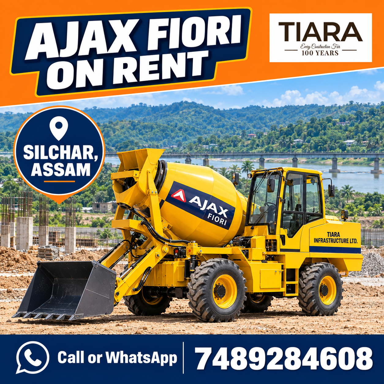 Ajax Fiori self-loading concrete mixer available for rental enquiries in Silchar, Assam