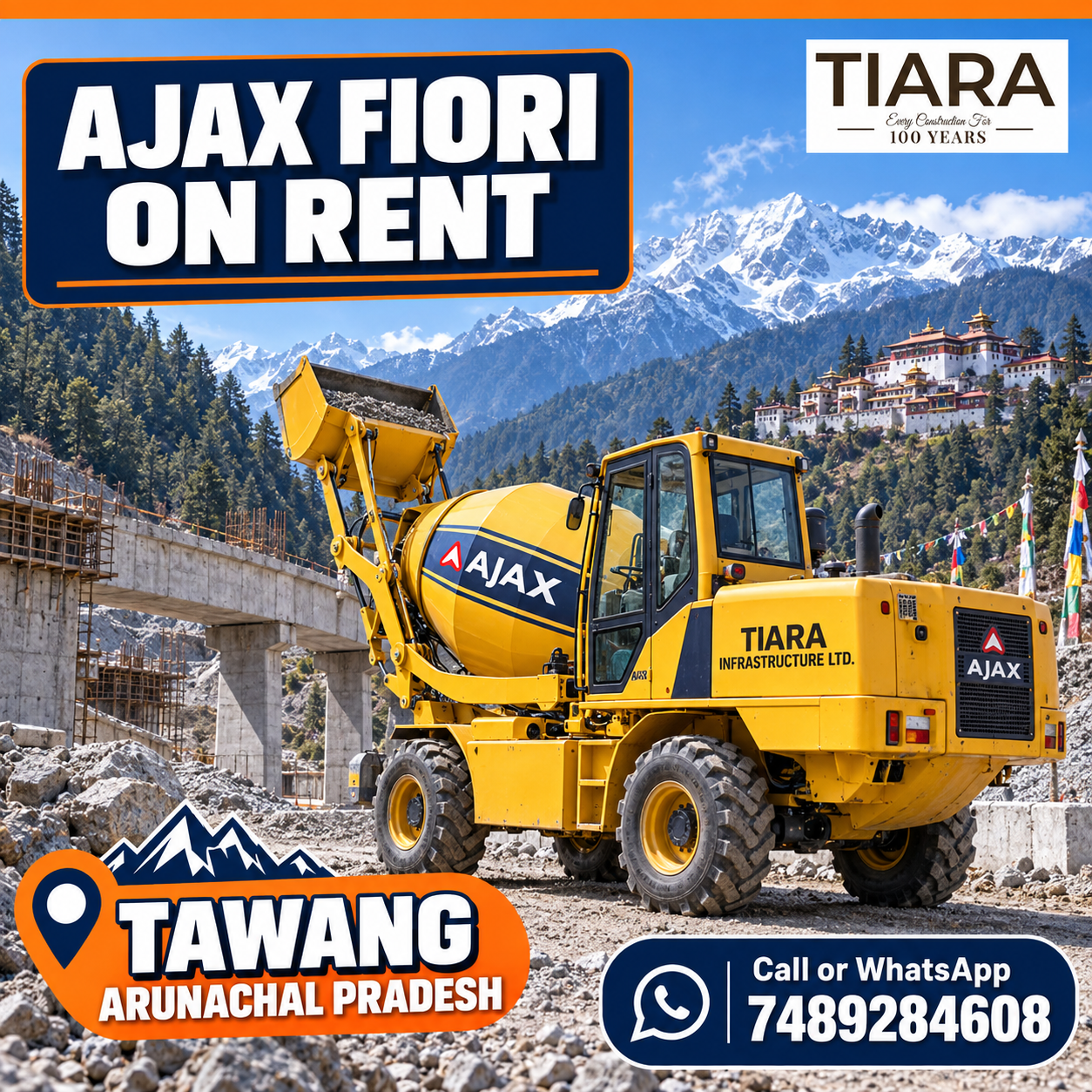 Ajax Fiori self-loading concrete mixer available for rental enquiries in Tawang, Arunachal Pradesh