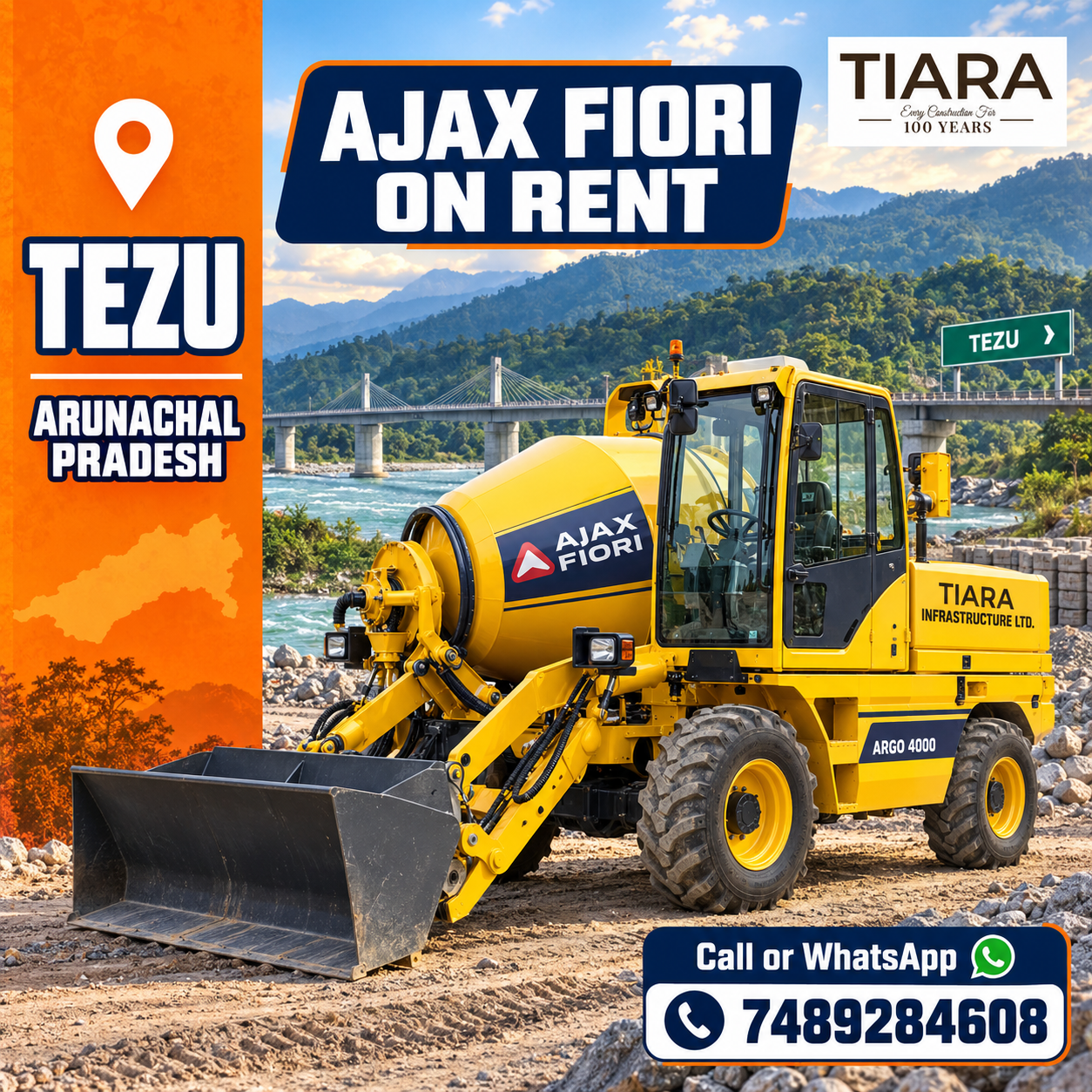 Ajax Fiori self-loading concrete mixer available for rental enquiries in Tezu, Arunachal Pradesh