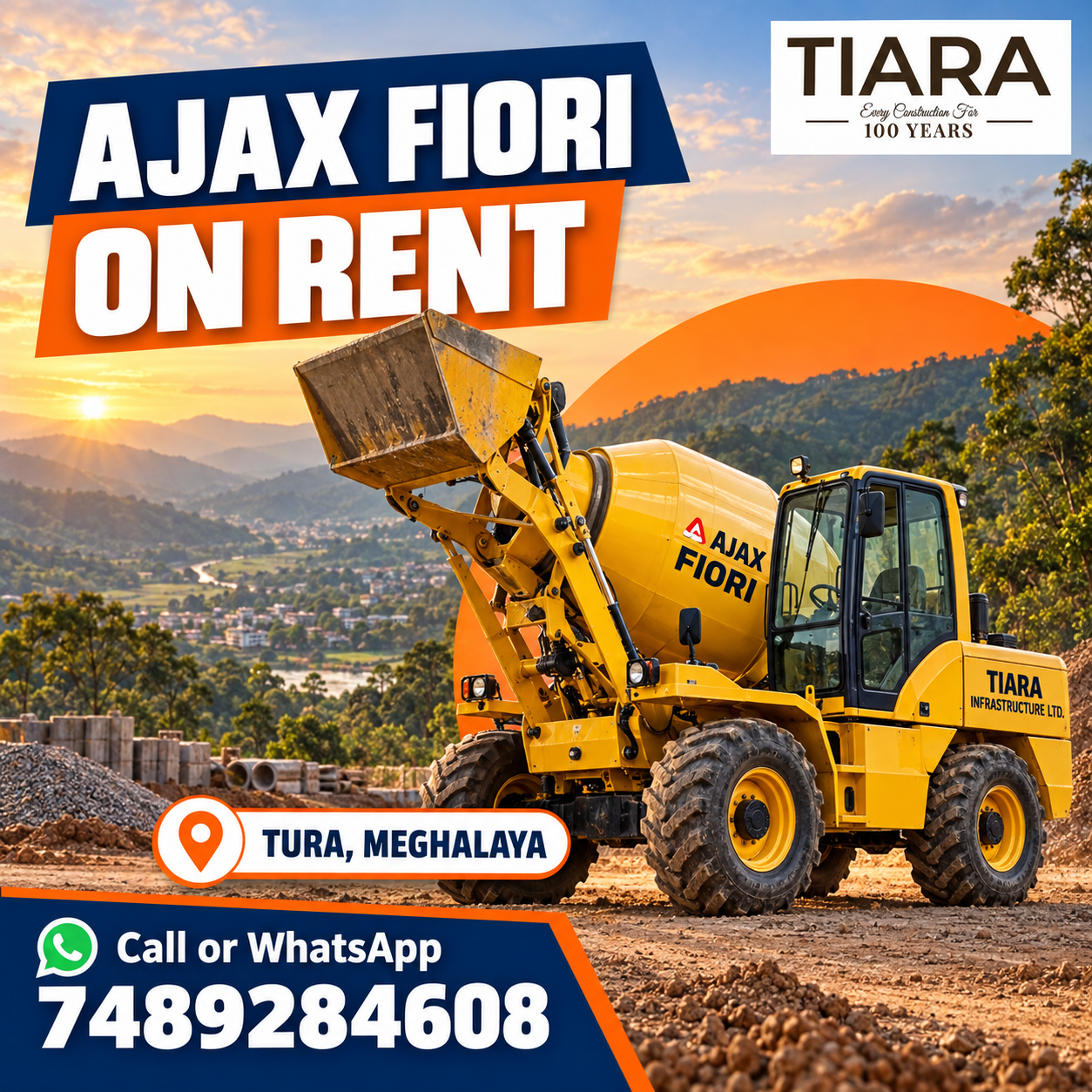 Ajax Fiori self-loading concrete mixer available for rental enquiries in Tura, Meghalaya