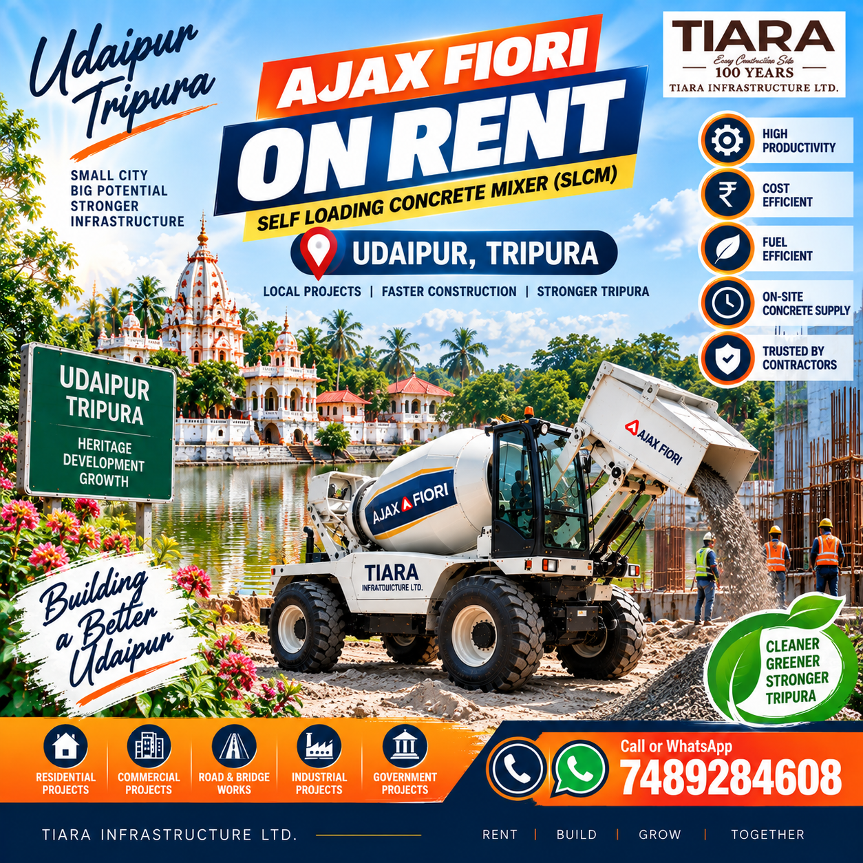 Ajax Fiori on rent in Udaipur, Tripura self-loading concrete mixer