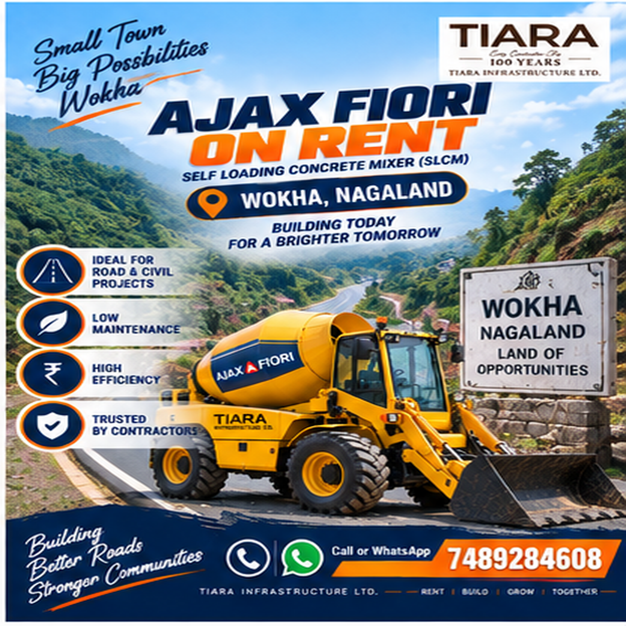 Ajax Fiori self-loading concrete mixer available for rental enquiries in Wokha, Nagaland