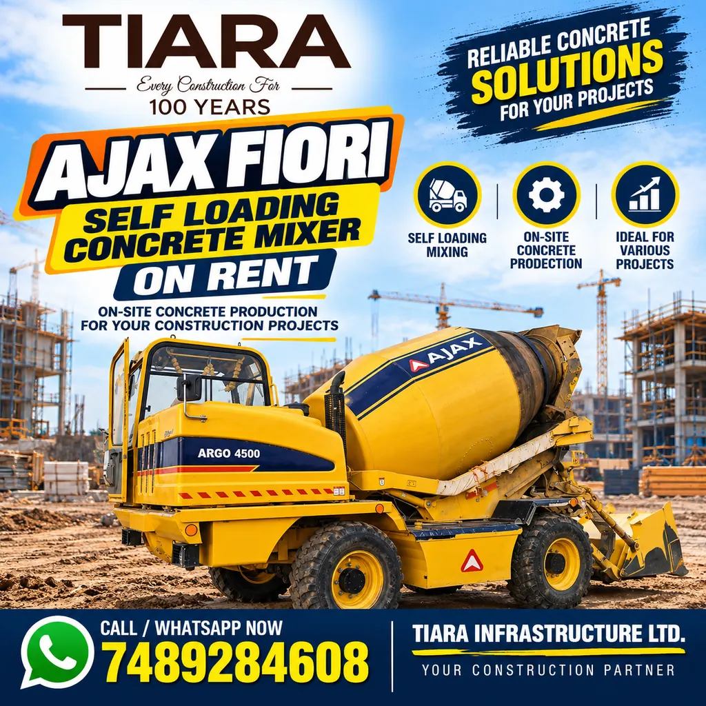 Self Loading Concrete Mixer (Ajax Fiori) rental serving 11 states from Sonapur, Guwahati