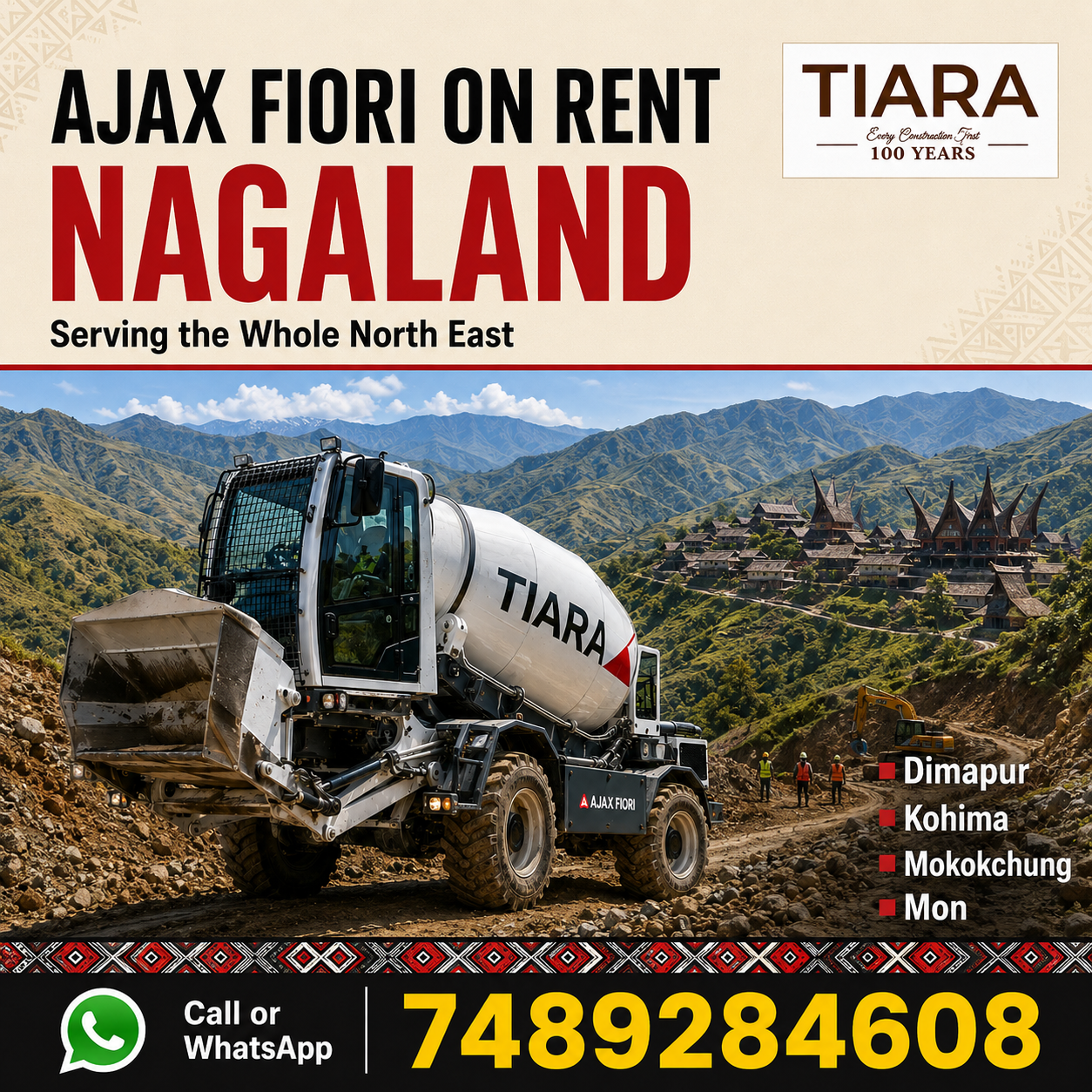 Ajax Fiori on rent in Nagaland and self loading concrete mixer rental