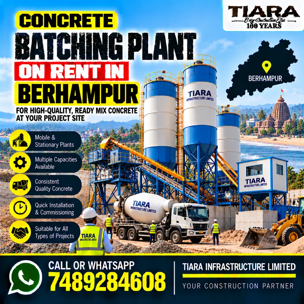 Concrete Batching Plant on Rent in Berhampur (Brahmapur) for project concrete production