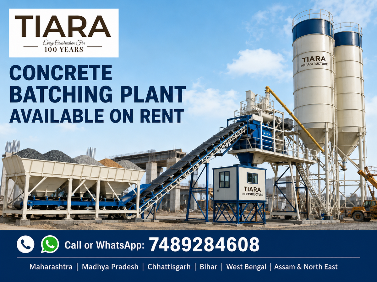 Concrete batching plant available on rent from Tiara Infrastructure
