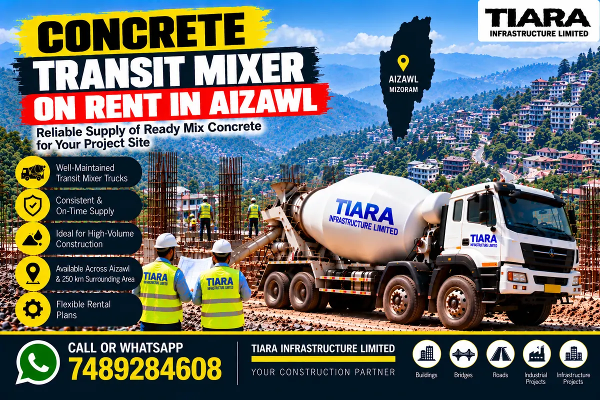 Concrete transit mixer truck on rent in Aizawl