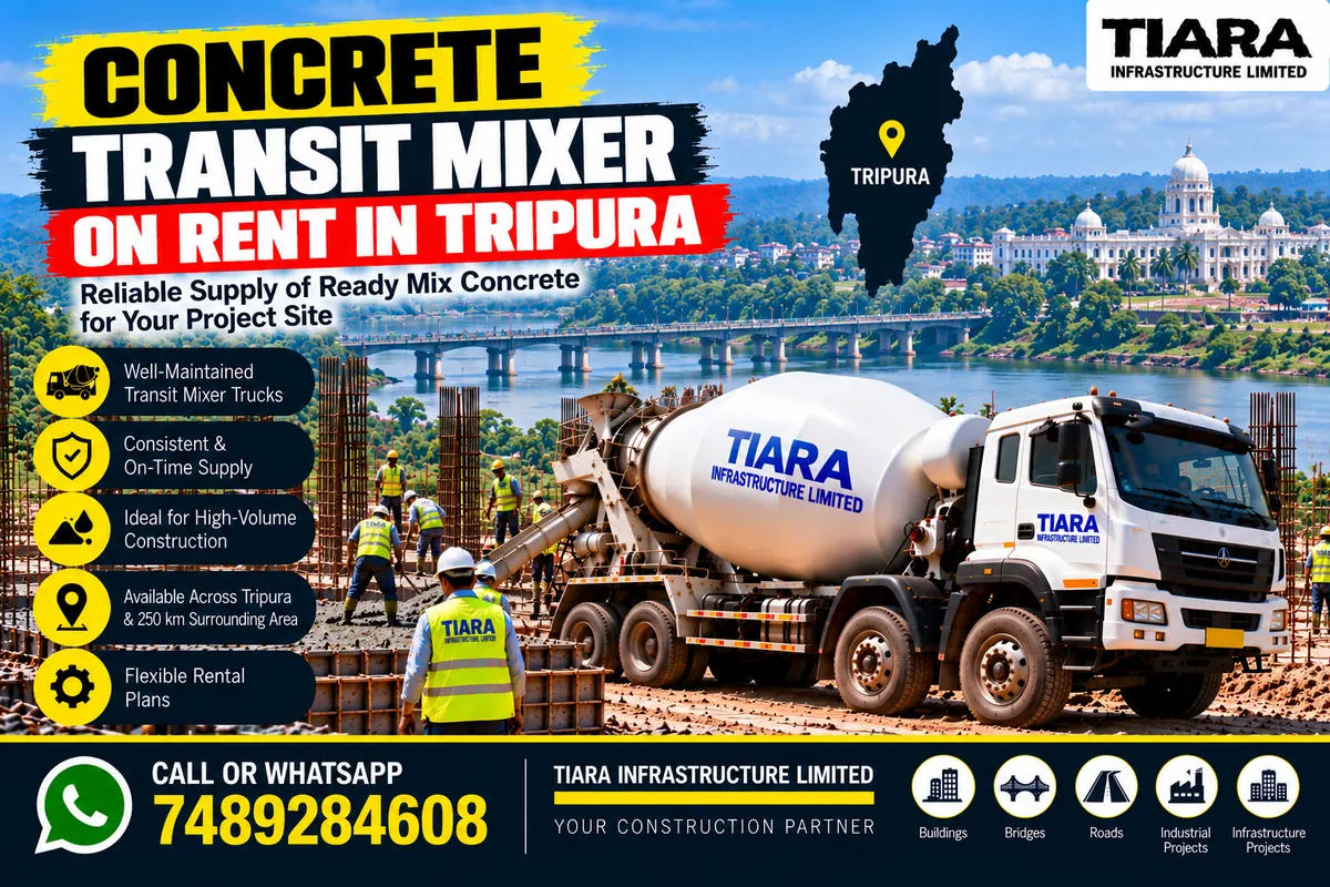Concrete transit mixer truck on rent in Tripura