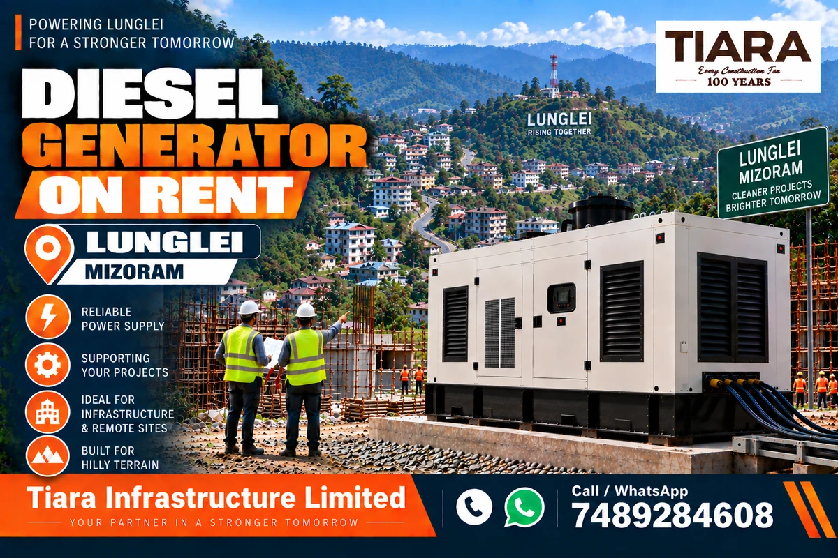 Diesel generator on rent in Lunglei, Mizoram for construction, industrial and infrastructure projects