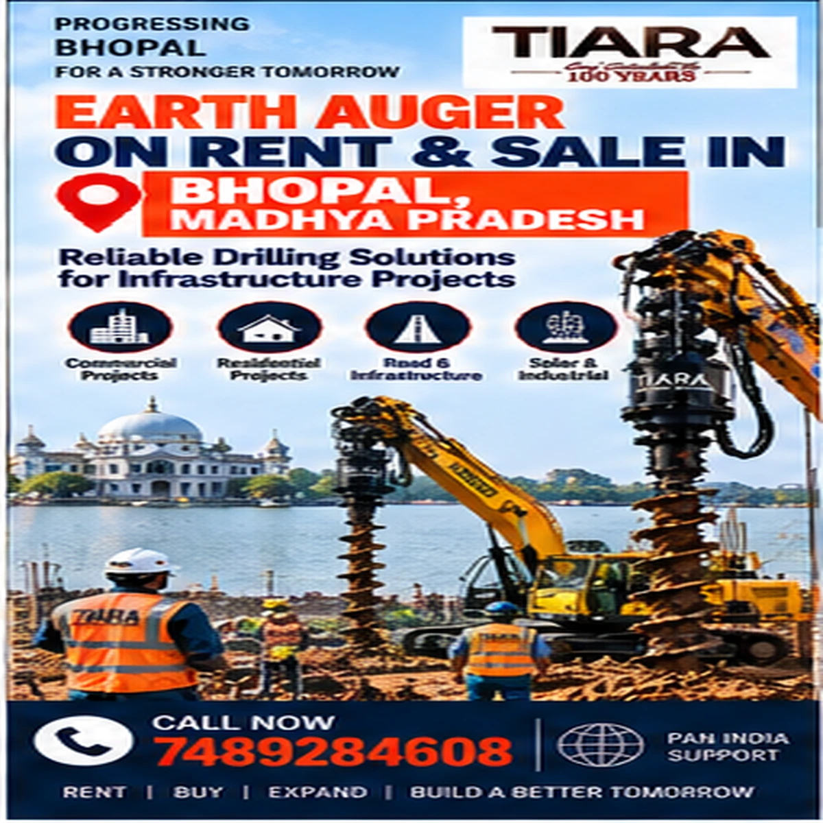 Excavator-mounted earth auger for rent and sale in Bhopal, Madhya Pradesh by Tiara Infrastructure Ltd