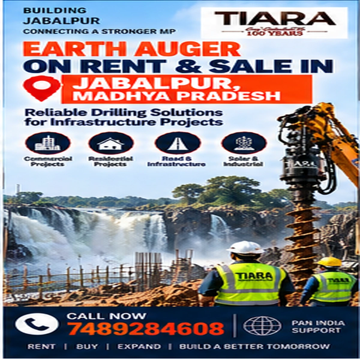 Excavator-mounted earth auger for rent and sale in Jabalpur, Madhya Pradesh by Tiara Infrastructure Ltd