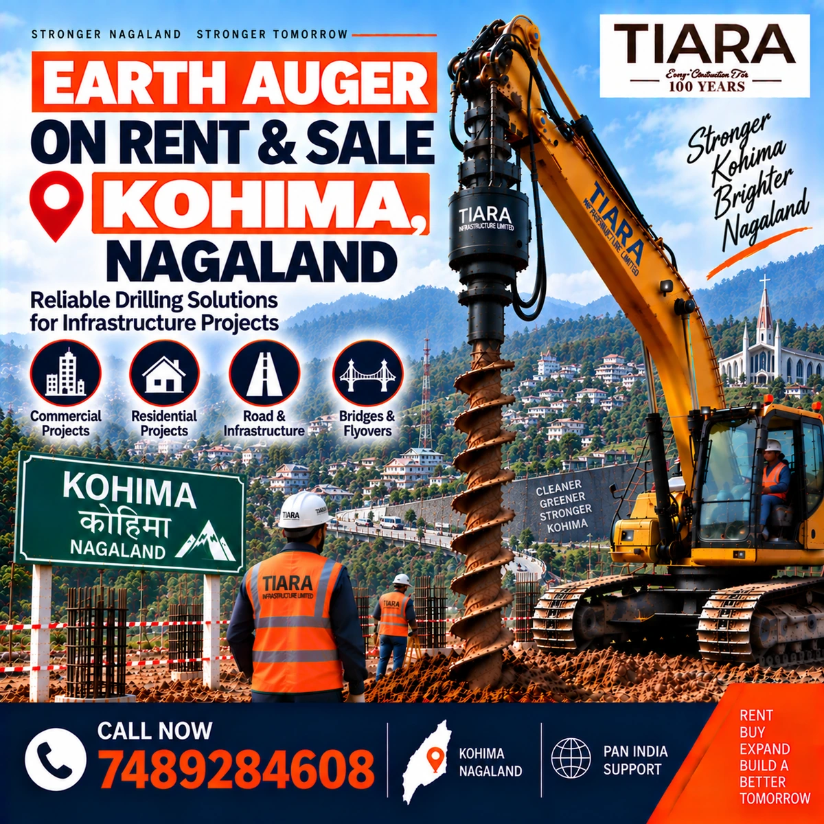 Excavator-mounted earth auger for rent and sale in Korba, Chhattisgarh by Tiara Infrastructure Ltd