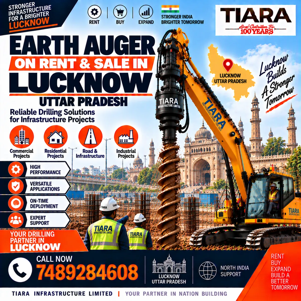 Excavator-mounted earth auger for rent and sale in Lucknow, Uttar Pradesh by Tiara Infrastructure Ltd