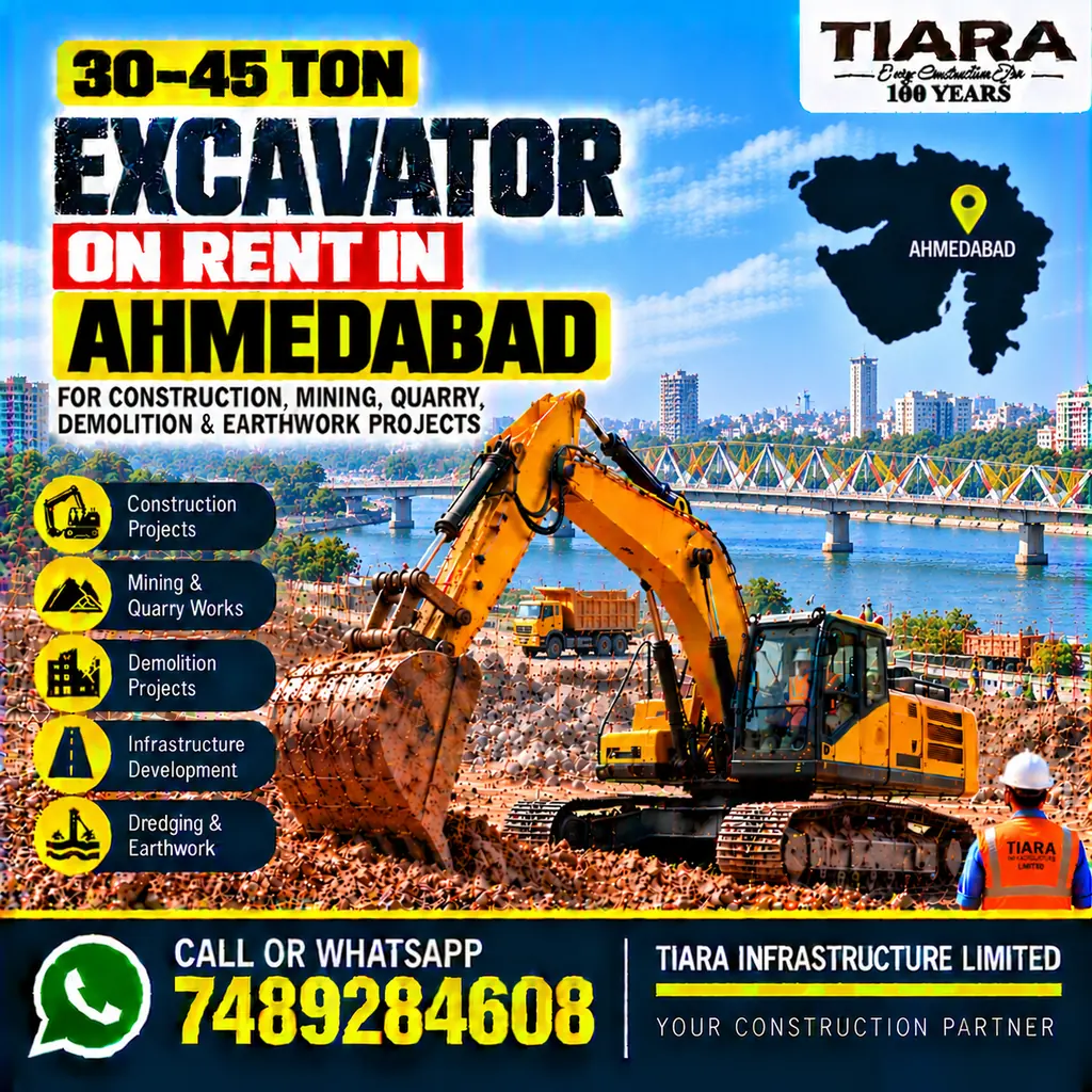 Excavator on Rent in Ahmedabad — heavy excavator rental with bucket, breaker or long boom