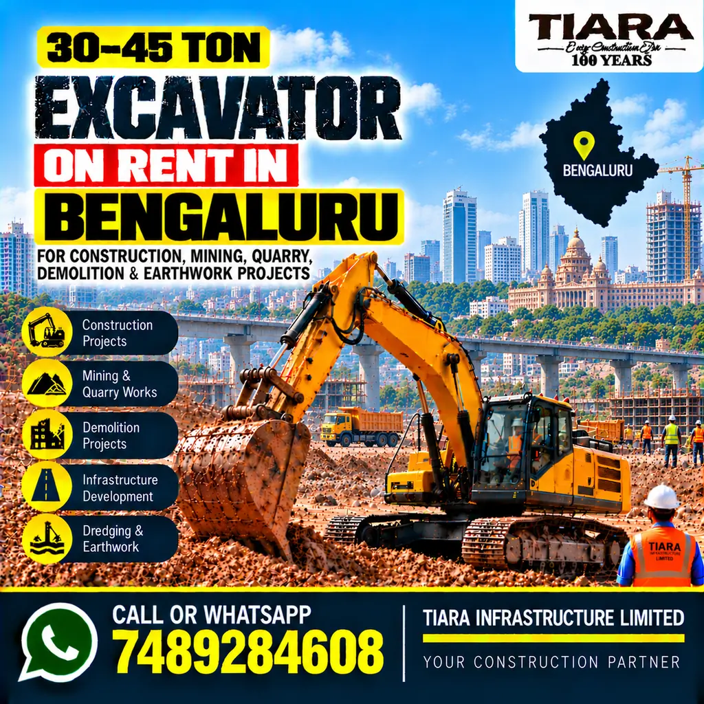 Excavator on Rent in Bengaluru — heavy excavator rental with bucket, breaker or long boom