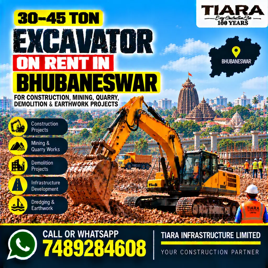 Excavator on Rent in Bhubaneswar — heavy excavator rental with bucket, breaker or long boom