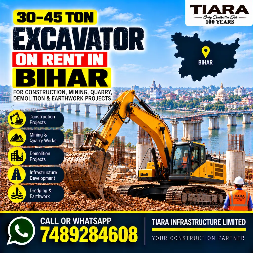 Excavator on Rent in Bihar — heavy excavator rental with bucket, breaker or long boom