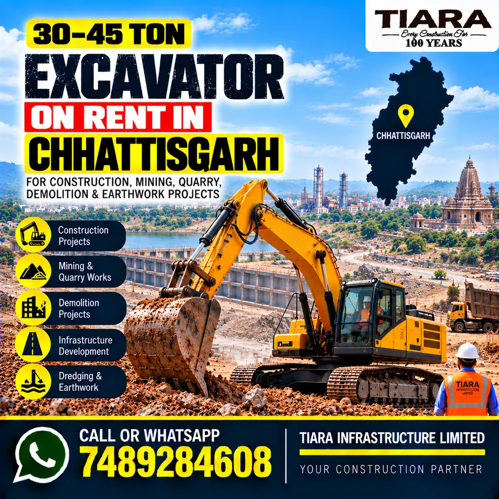 Excavator on Rent in Chhattisgarh — heavy excavator rental with bucket, breaker or long boom