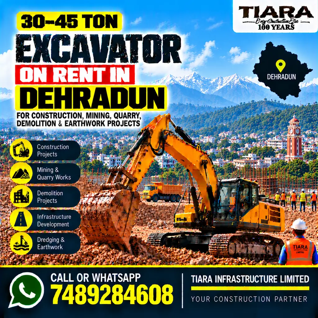 Excavator on Rent in Dehradun — heavy excavator rental with bucket, breaker or long boom