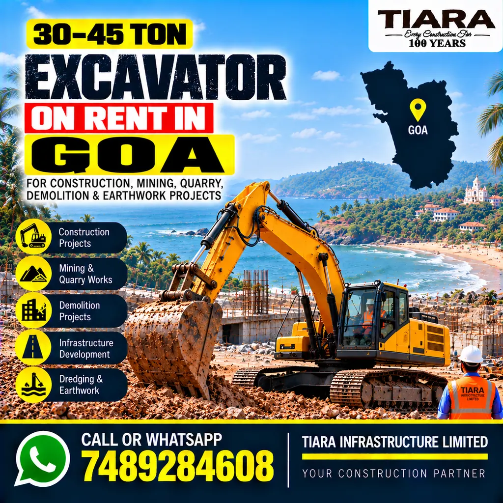 Excavator on Rent in Goa — heavy excavator rental with bucket, breaker or long boom