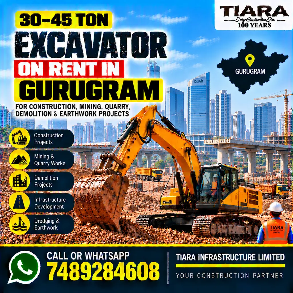 Excavator on Rent in Gurugram — heavy excavator rental with bucket, breaker or long boom