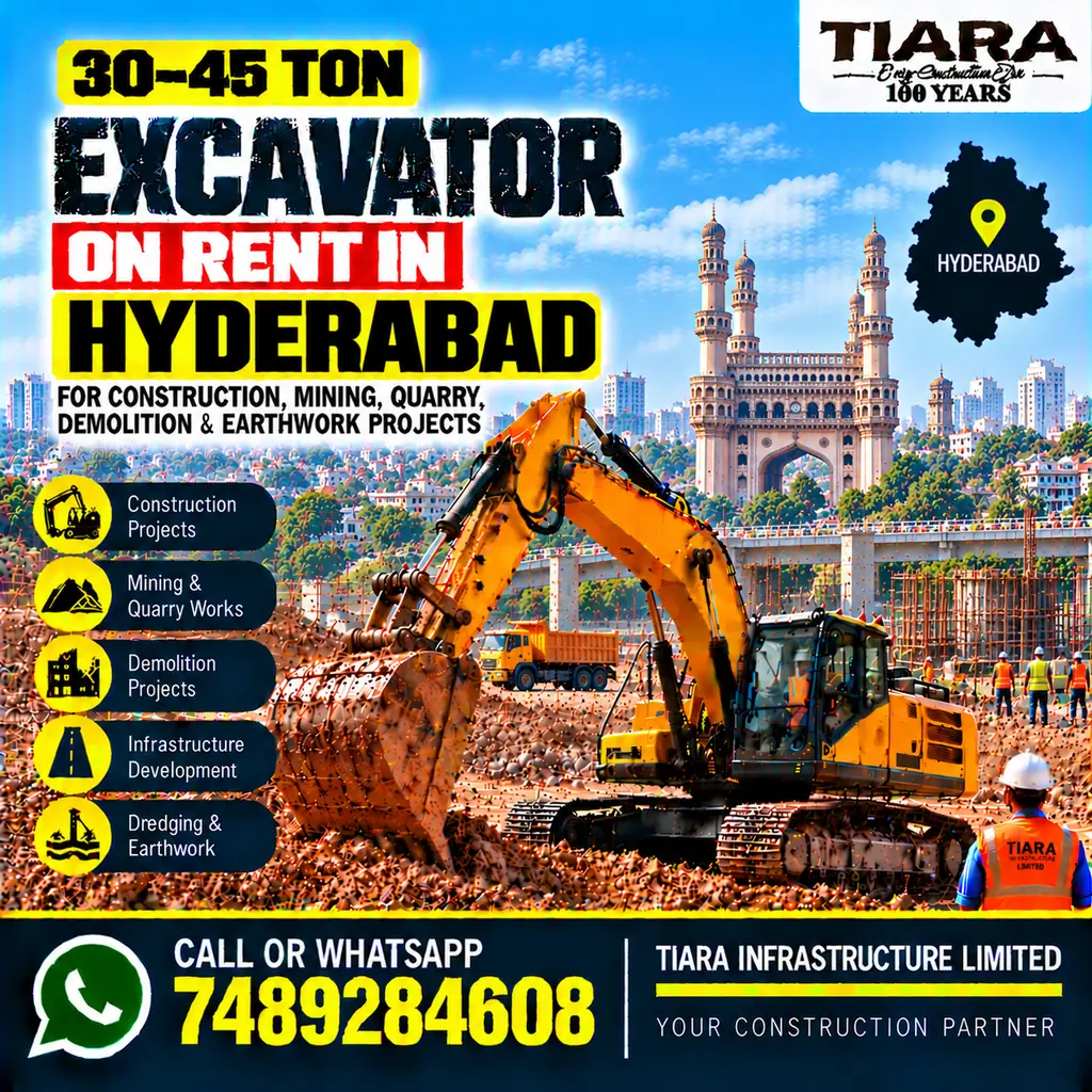 Excavator on Rent in Hyderabad — heavy excavator rental with bucket, breaker or long boom