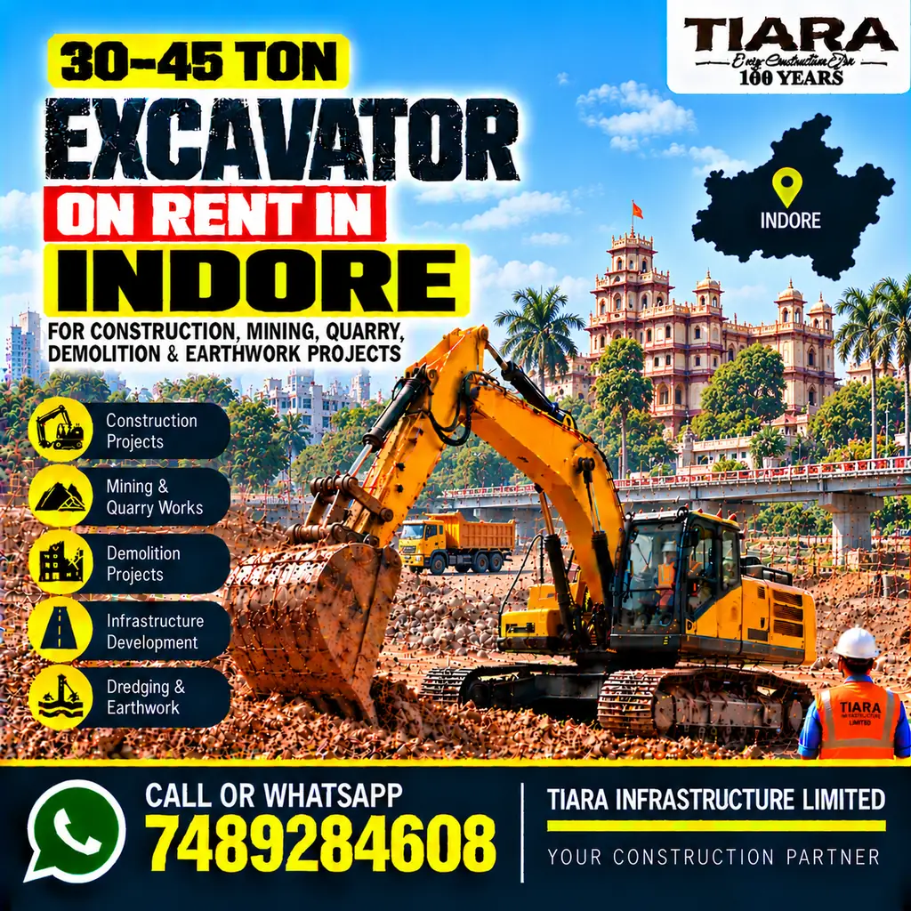 Excavator on Rent in Indore — heavy excavator rental with bucket, breaker or long boom