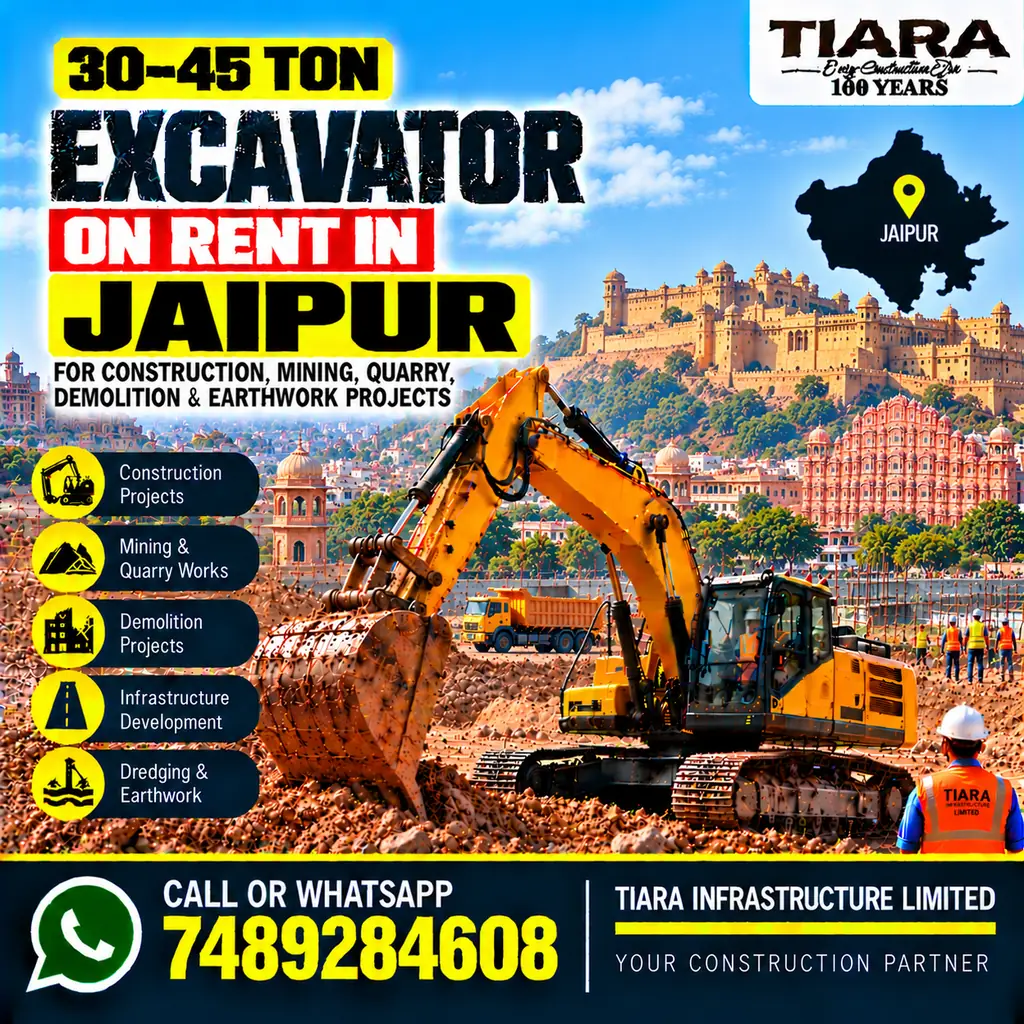 Excavator on Rent in Jaipur — heavy excavator rental with bucket, breaker or long boom