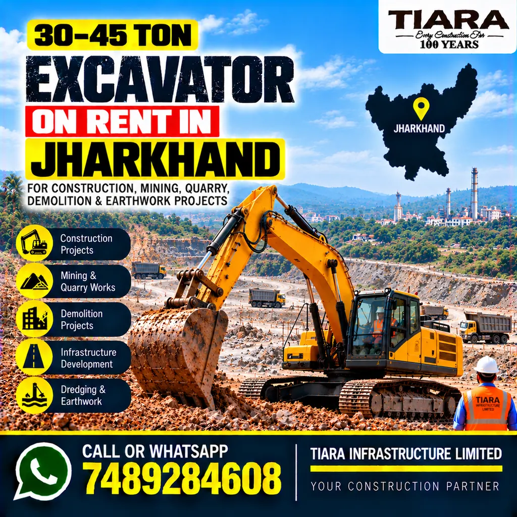 Excavator on Rent in Jharkhand — heavy excavator rental with bucket, breaker or long boom