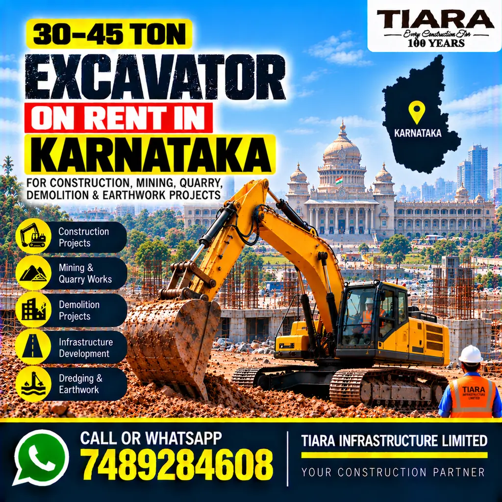 Excavator on Rent in Karnataka — heavy excavator rental with bucket, breaker or long boom