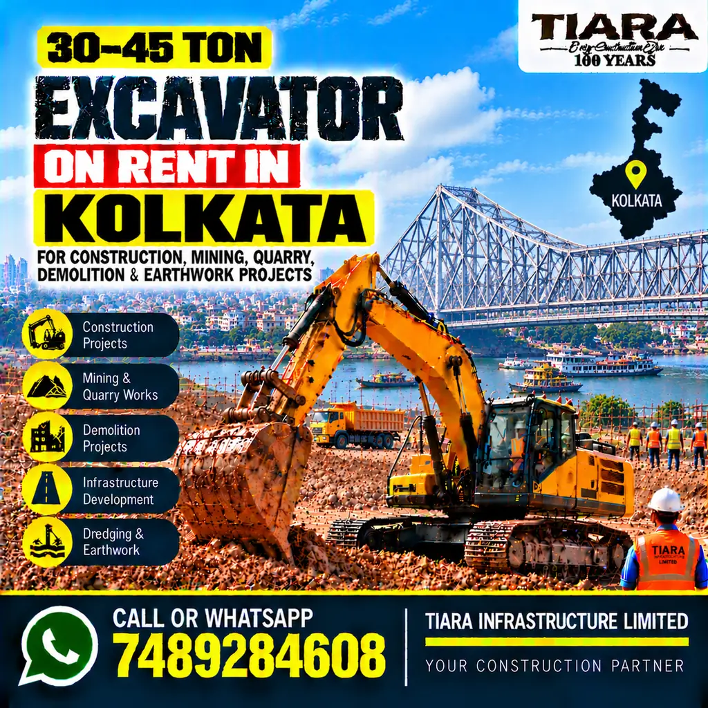 Excavator on Rent in Kolkata — heavy excavator rental with bucket, breaker or long boom