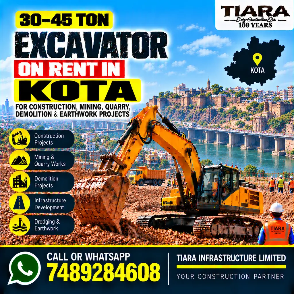Excavator on Rent in Kota — heavy excavator rental with bucket, breaker or long boom