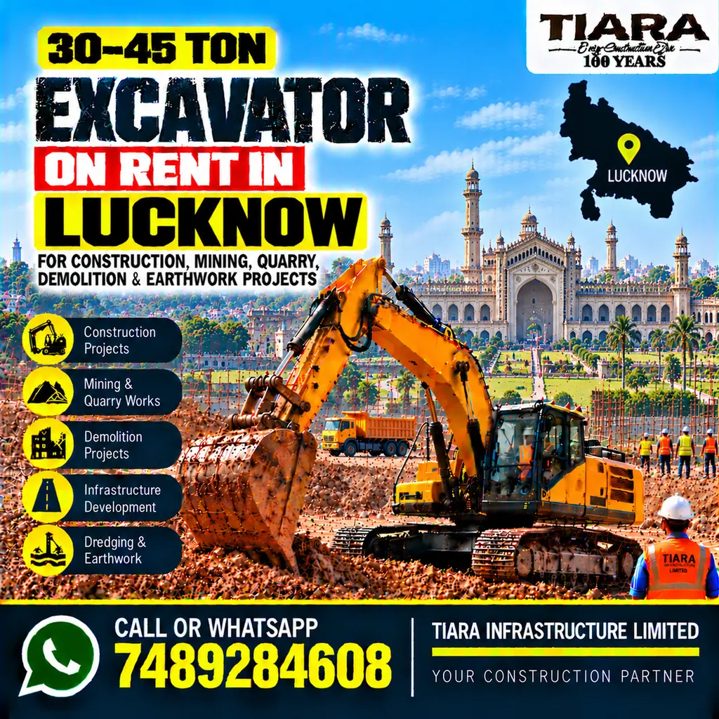 Excavator on Rent in Lucknow — heavy excavator rental with bucket, breaker or long boom