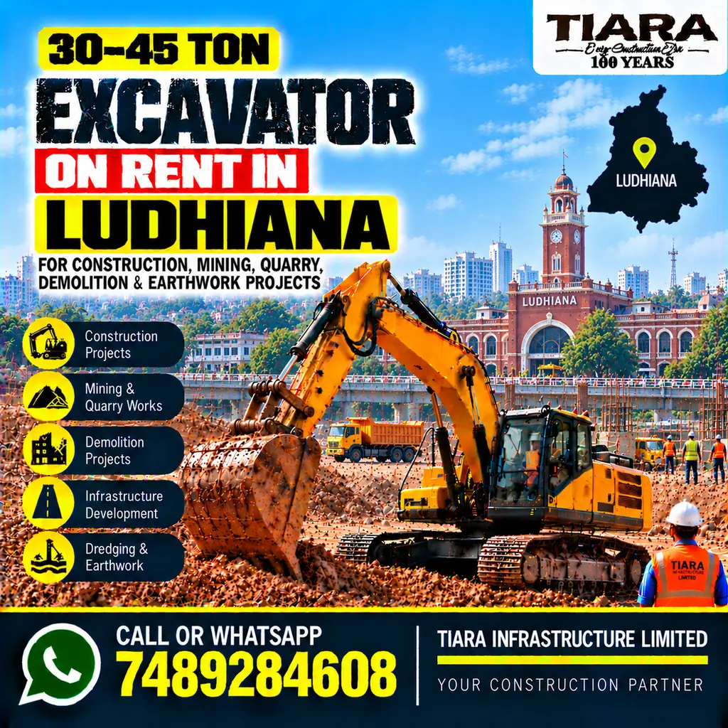 Excavator on Rent in Ludhiana — heavy excavator rental with bucket, breaker or long boom