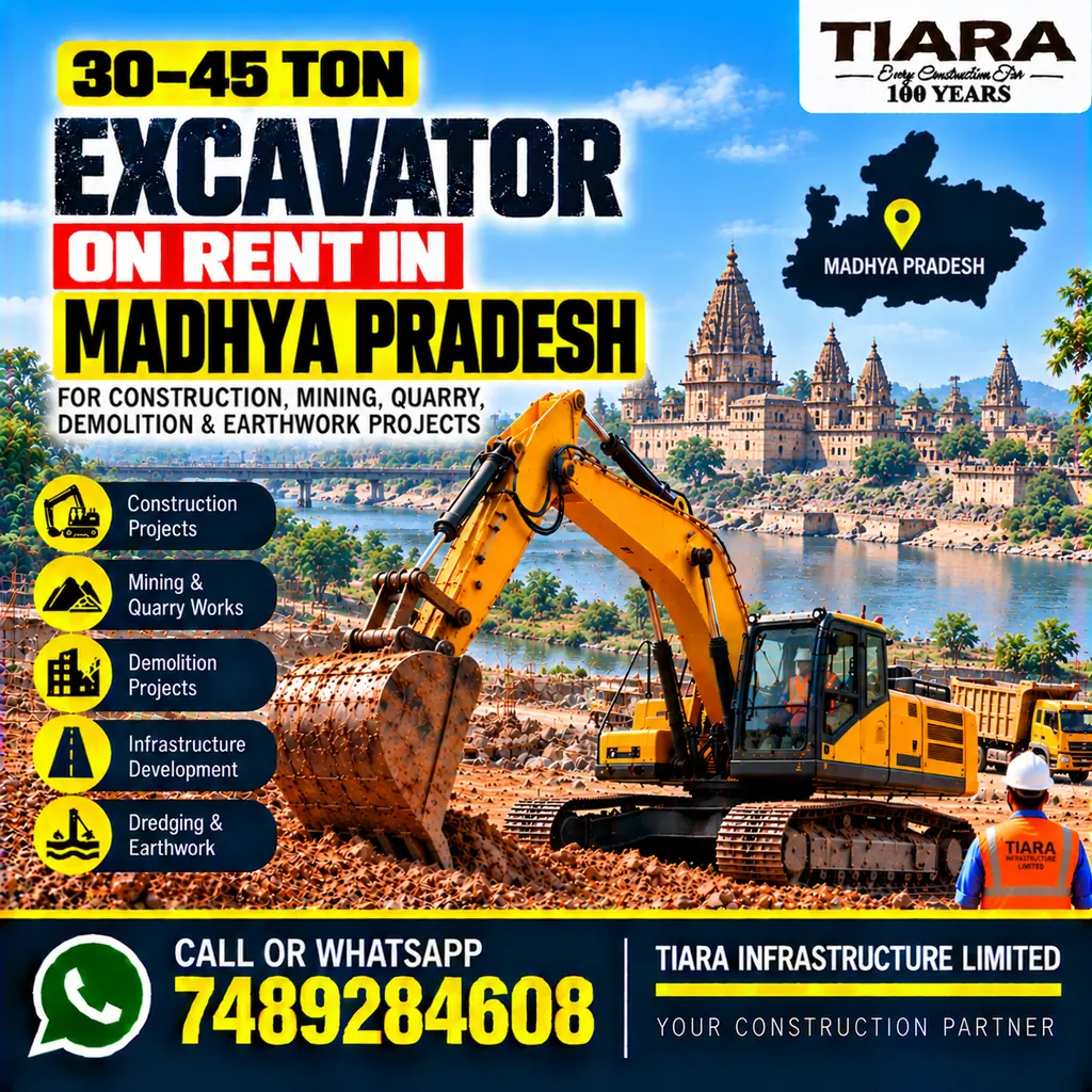 Excavator on Rent in Madhya Pradesh — heavy excavator rental with bucket, breaker or long boom