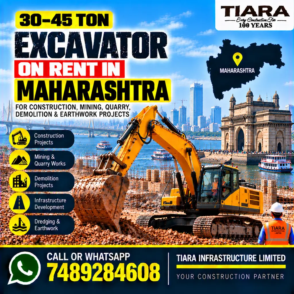 Excavator on Rent in Maharashtra — heavy excavator rental with bucket, breaker or long boom