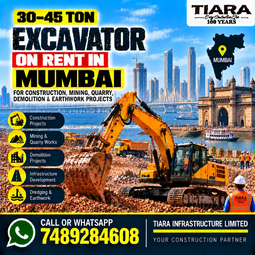 Excavator on Rent in Mumbai — heavy excavator rental with bucket, breaker or long boom