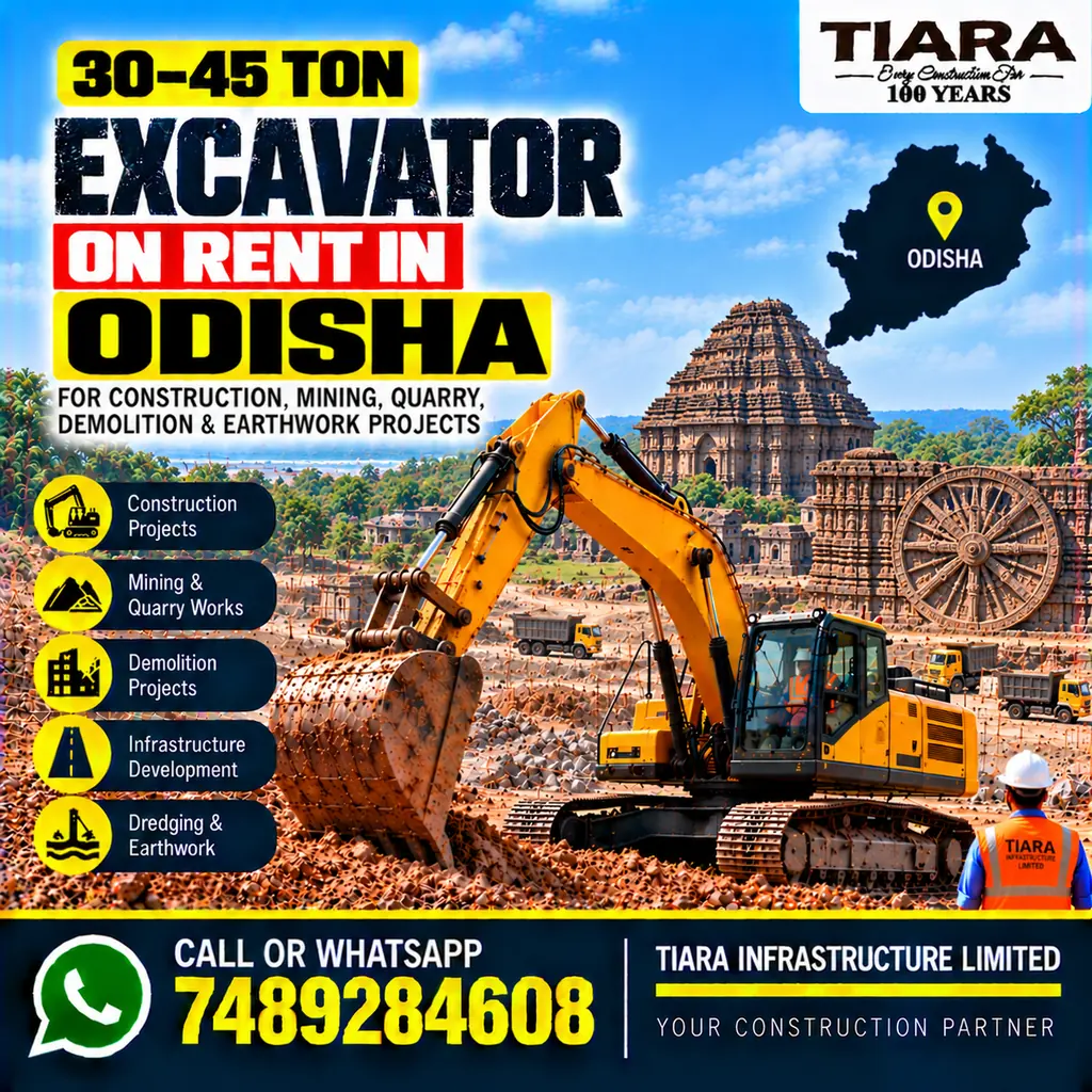 Excavator on Rent in Odisha — heavy excavator rental with bucket, breaker or long boom